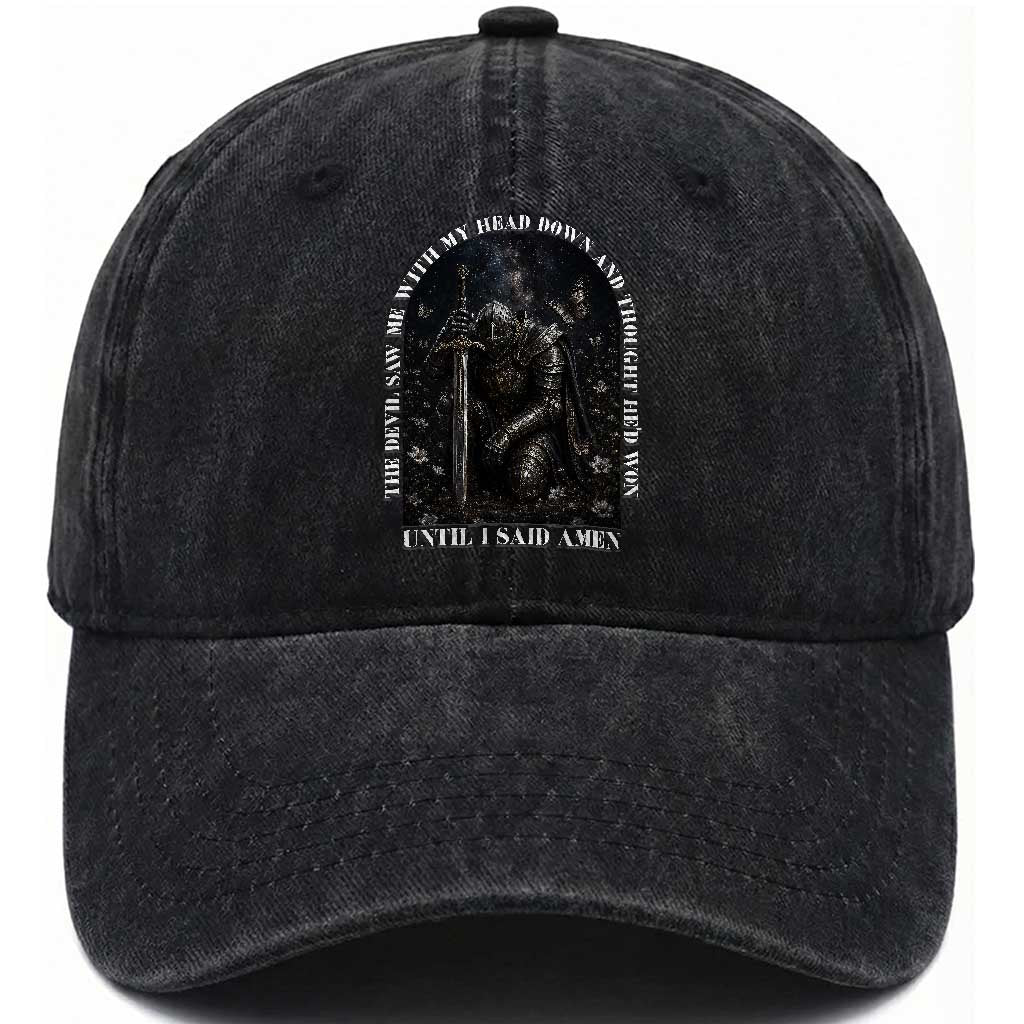 Christian Knight Templar Crusader Washed Cotton Baseball Cap The Devil Saw Me With My Head Down And Thought He'd Won TS12 Print Your Wear