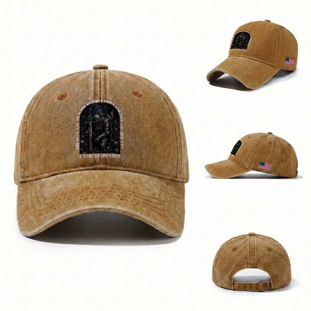 Christian Knight Templar Crusader Washed Cotton Baseball Cap The Devil Saw Me With My Head Down And Thought He'd Won TS12 Washed Cap Universal Fit Yellow Ochre Print Your Wear