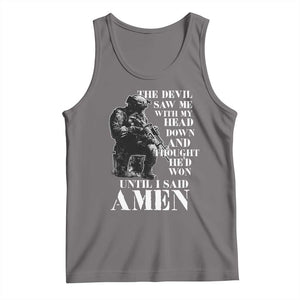 Military Christian Warrior Tank Top The Devil Saw Me With My Head Down And Thought He'd Won TS12 Deep Heather Print Your Wear