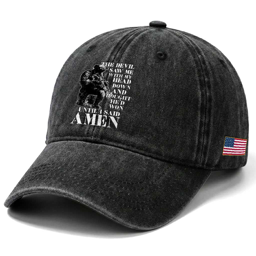 Military Christian Warrior Washed Cotton Baseball Cap The Devil Saw Me With My Head Down And Thought He'd Won TS12 Print Your Wear