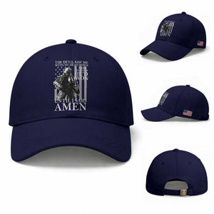 Military Soldier Skull Christian Faith Baseball Cap The Devil Saw Me With My Head Down And Thought He'd Won TS12 Baseball Cap Universal Fit Dark Blue Print Your Wear