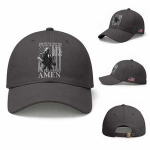 Military Soldier Skull Christian Faith Baseball Cap The Devil Saw Me With My Head Down And Thought He'd Won TS12 Baseball Cap Universal Fit Dark Gray Print Your Wear