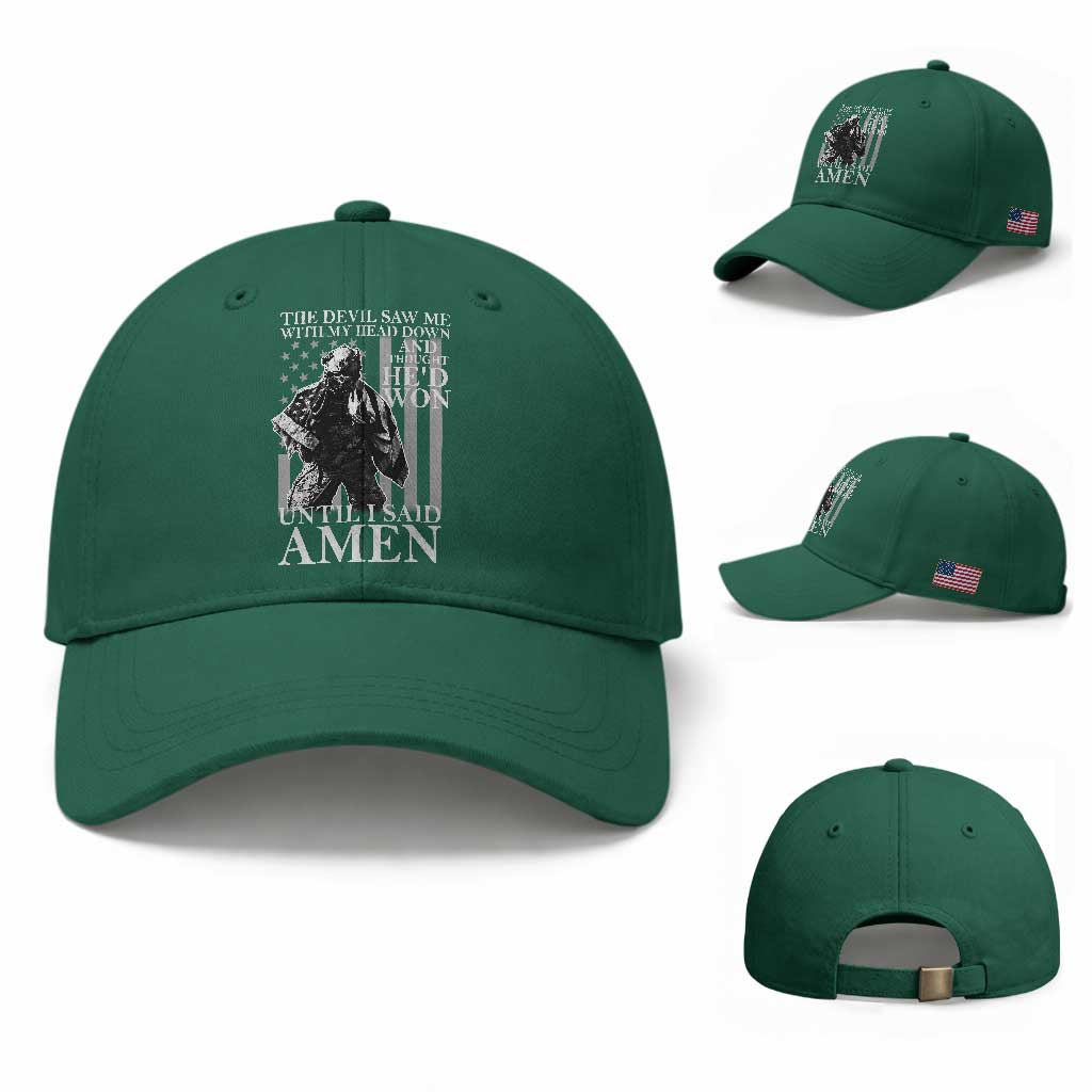 Military Soldier Skull Christian Faith Baseball Cap The Devil Saw Me With My Head Down And Thought He'd Won TS12 Baseball Cap Universal Fit Irish Green Print Your Wear
