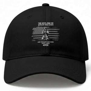 Soldier Skull Christian Faith Quote Baseball Cap The Devil Saw Me With My Head Down And Thought He'd Won TS12 Print Your Wear