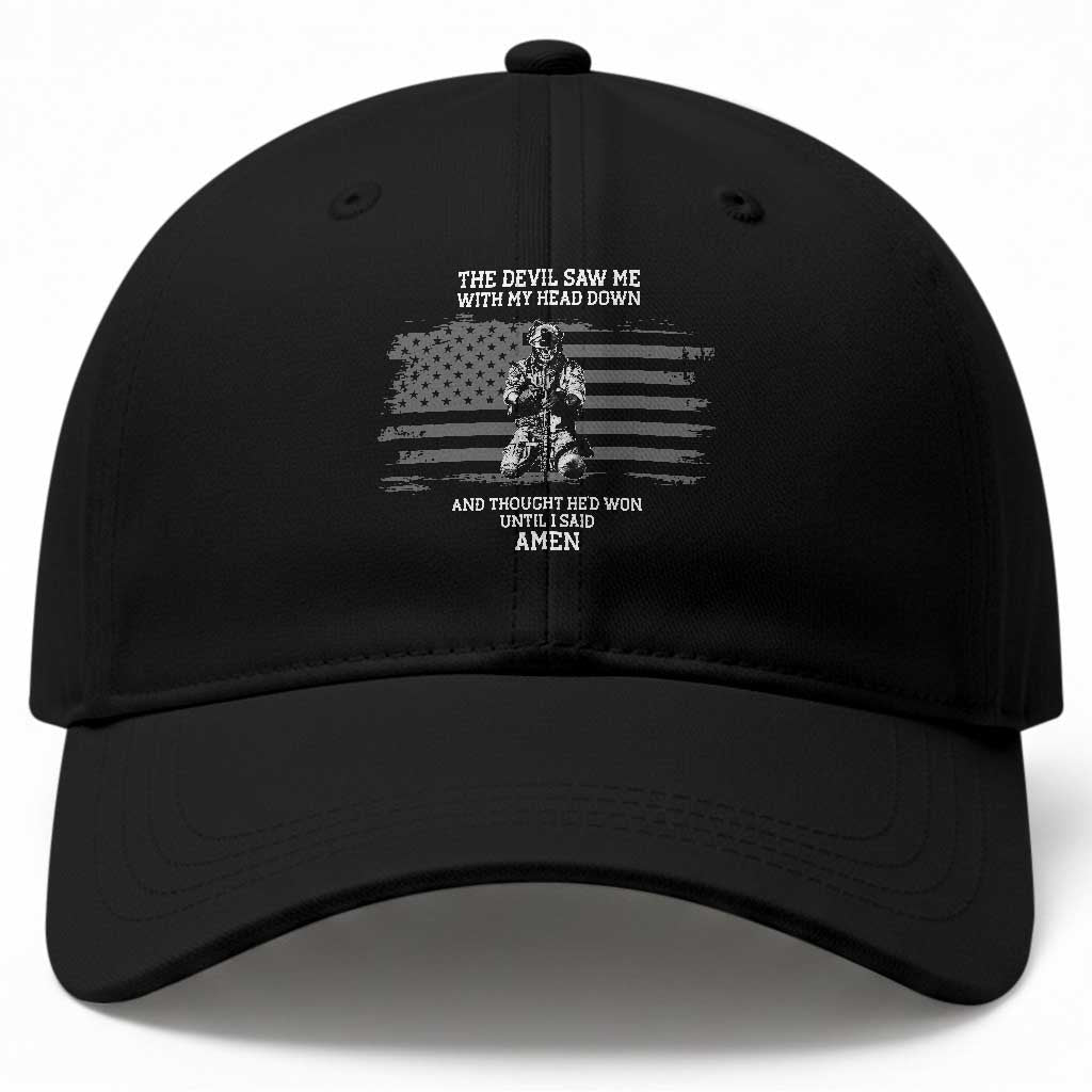 Soldier Skull Christian Faith Quote Baseball Cap The Devil Saw Me With My Head Down And Thought He'd Won TS12 Print Your Wear