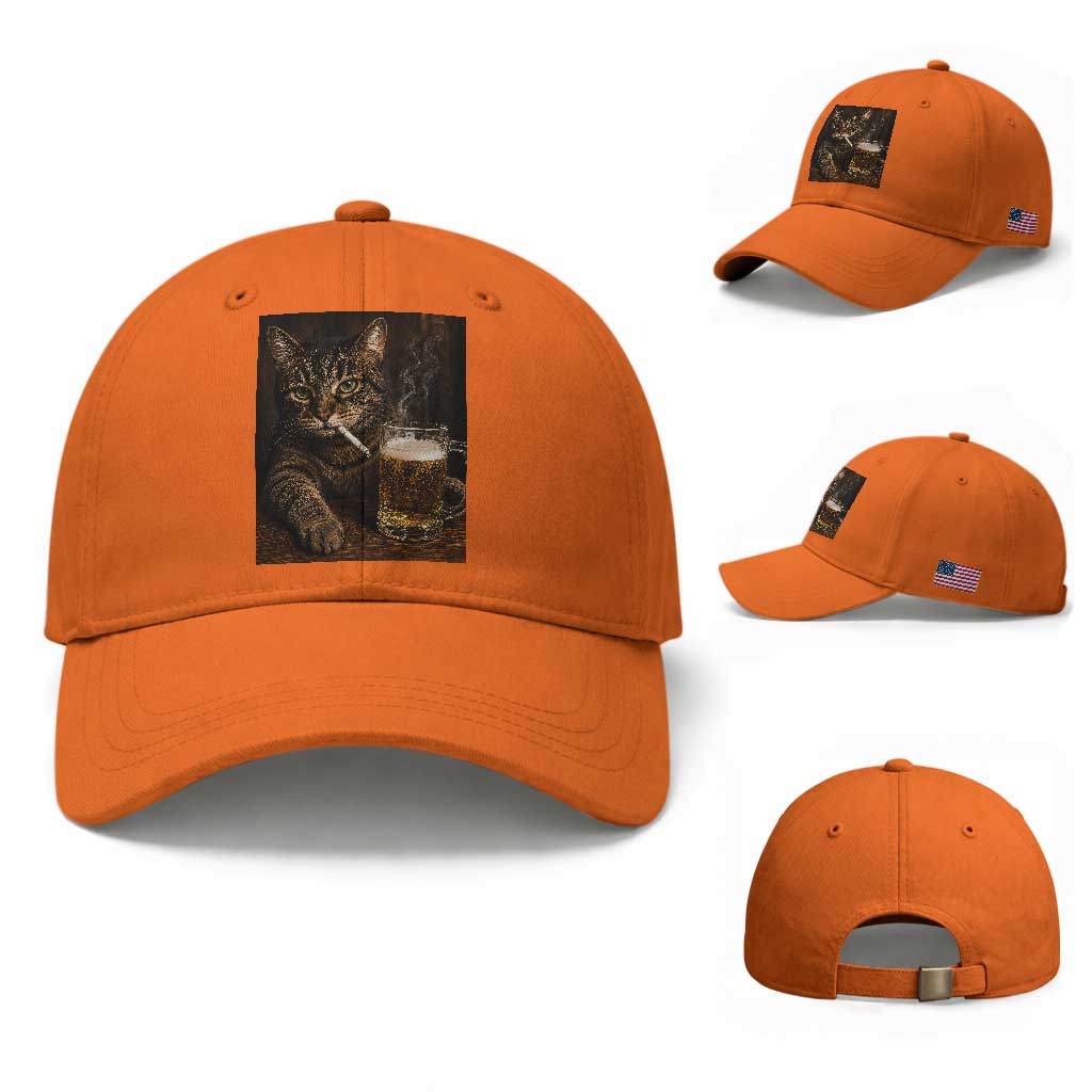 Funny Smoking Cat Baseball Cap Cigarette Kitty Beer Lover TS12 Baseball Cap Universal Fit Orange Print Your Wear