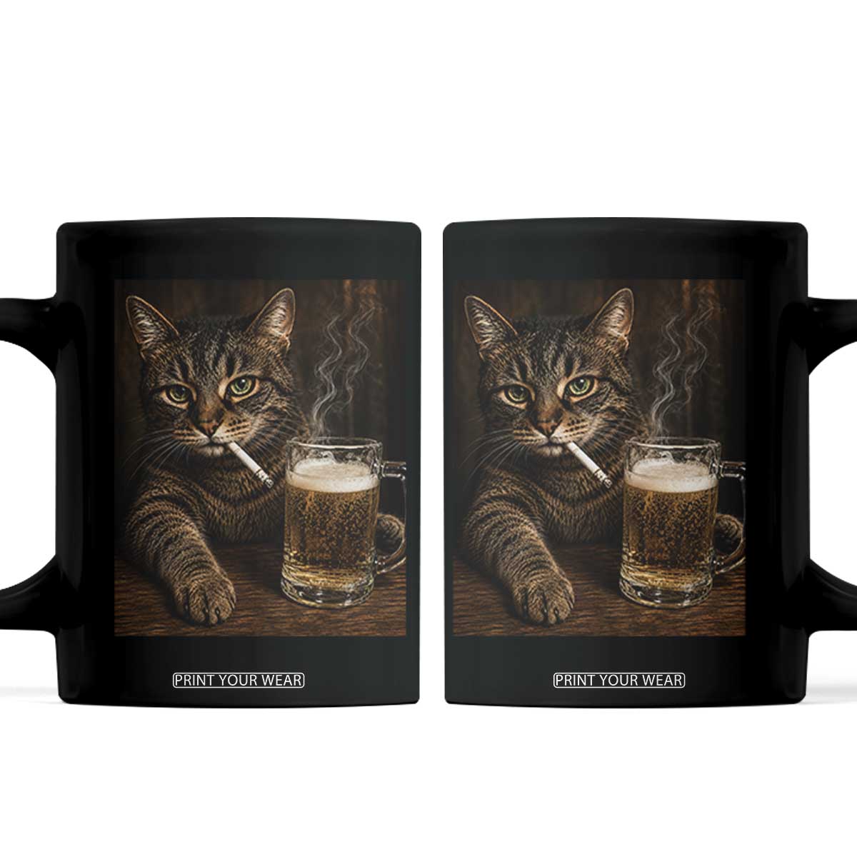 Funny Smoking Cat Coffee Mug Cigarette Kitty Beer Lover TS12 Black Print Your Wear