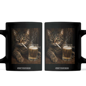 Funny Smoking Cat Coffee Mug Cigarette Kitty Beer Lover TS12 Black Print Your Wear