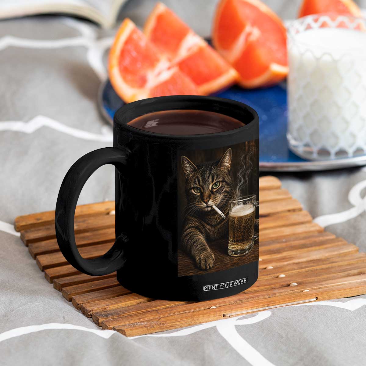 Funny Smoking Cat Coffee Mug Cigarette Kitty Beer Lover TS12 Print Your Wear