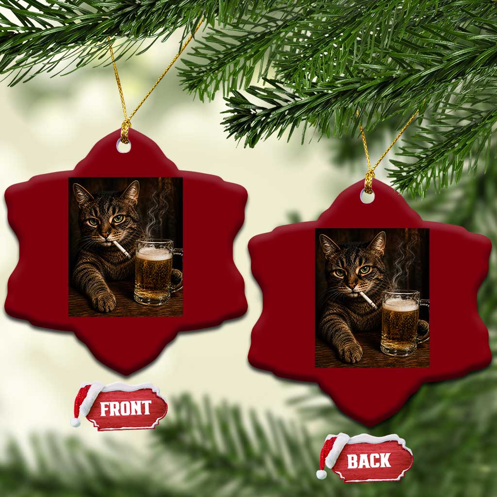 Funny Smoking Cat Ceramic Ornament Cigarette Kitty Beer Lover TS12 Print Your Wear