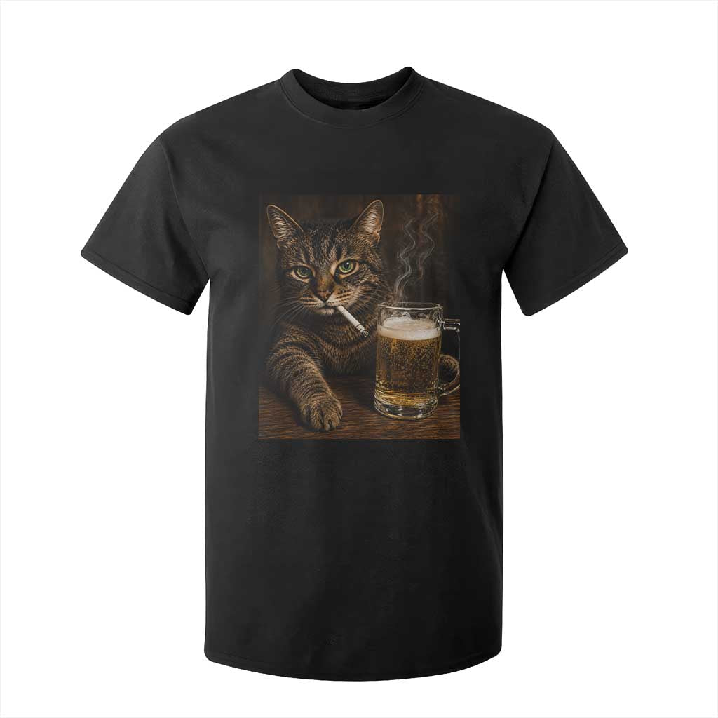 Funny Smoking Cat T Shirt For Kid Cigarette Kitty Beer Lover TS12 Black Print Your Wear