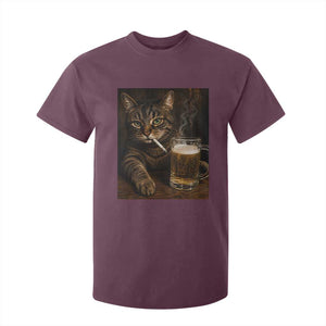 Funny Smoking Cat T Shirt For Kid Cigarette Kitty Beer Lover TS12 Maroon Print Your Wear