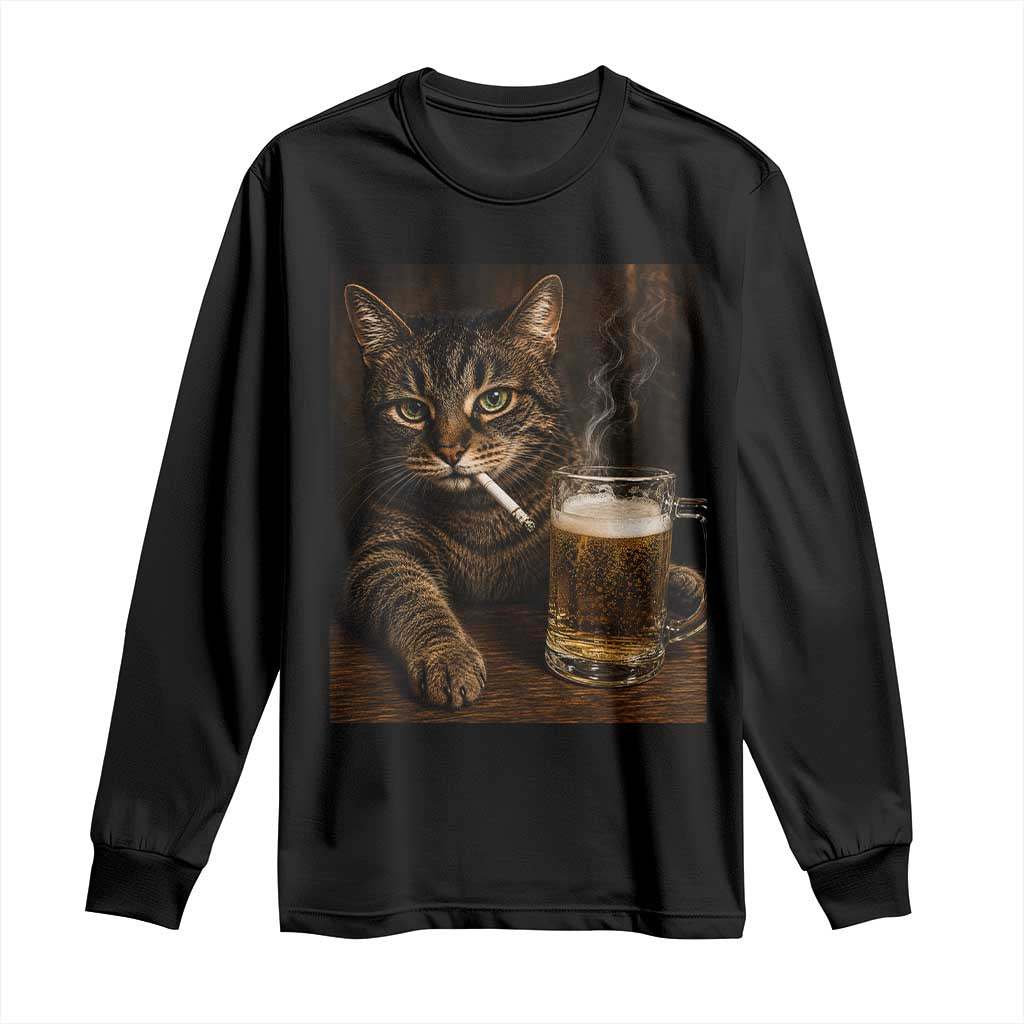 Funny Smoking Cat Long Sleeve Shirt Cigarette Kitty Beer Lover TS12 Black Print Your Wear