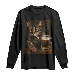 Funny Smoking Cat Long Sleeve Shirt Cigarette Kitty Beer Lover TS12 Black Print Your Wear
