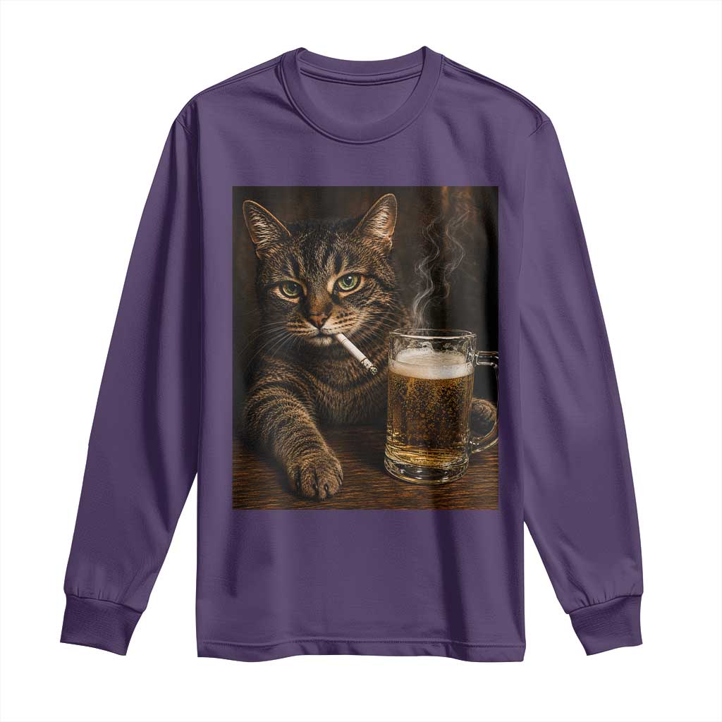 Funny Smoking Cat Long Sleeve Shirt Cigarette Kitty Beer Lover TS12 Purple Print Your Wear
