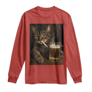 Funny Smoking Cat Long Sleeve Shirt Cigarette Kitty Beer Lover TS12 Red Print Your Wear