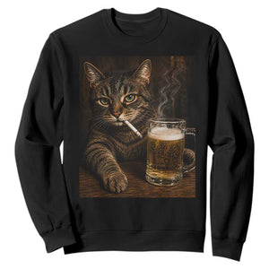 Funny Smoking Cat Sweatshirt Cigarette Kitty Beer Lover TS12 Black Print Your Wear