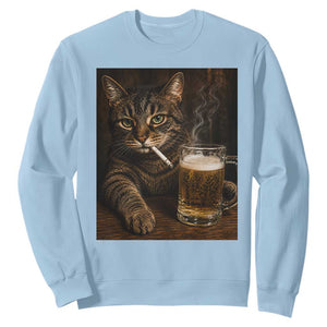 Funny Smoking Cat Sweatshirt Cigarette Kitty Beer Lover TS12 Light Blue Print Your Wear