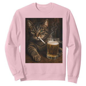 Funny Smoking Cat Sweatshirt Cigarette Kitty Beer Lover TS12 Light Pink Print Your Wear