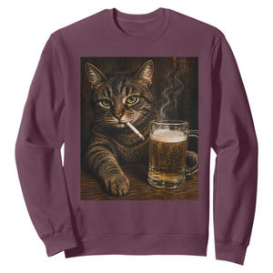 Funny Smoking Cat Sweatshirt Cigarette Kitty Beer Lover TS12 Maroon Print Your Wear
