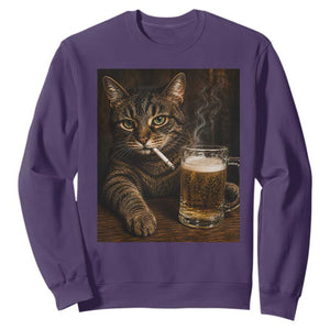 Funny Smoking Cat Sweatshirt Cigarette Kitty Beer Lover TS12 Purple Print Your Wear