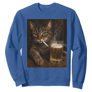 Funny Smoking Cat Sweatshirt Cigarette Kitty Beer Lover TS12 Royal Blue Print Your Wear