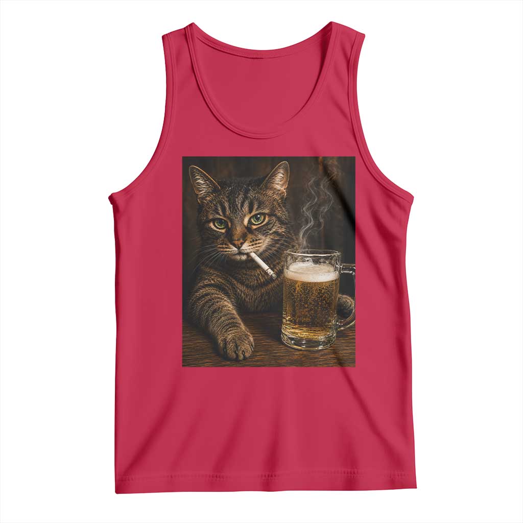 Funny Smoking Cat Tank Top Cigarette Kitty Beer Lover TS12 Red Print Your Wear