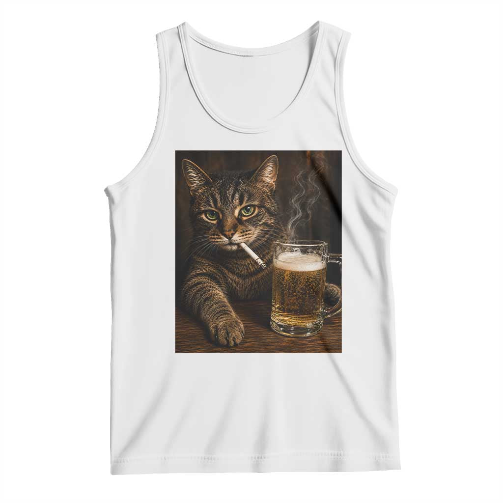 Funny Smoking Cat Tank Top Cigarette Kitty Beer Lover TS12 White Print Your Wear