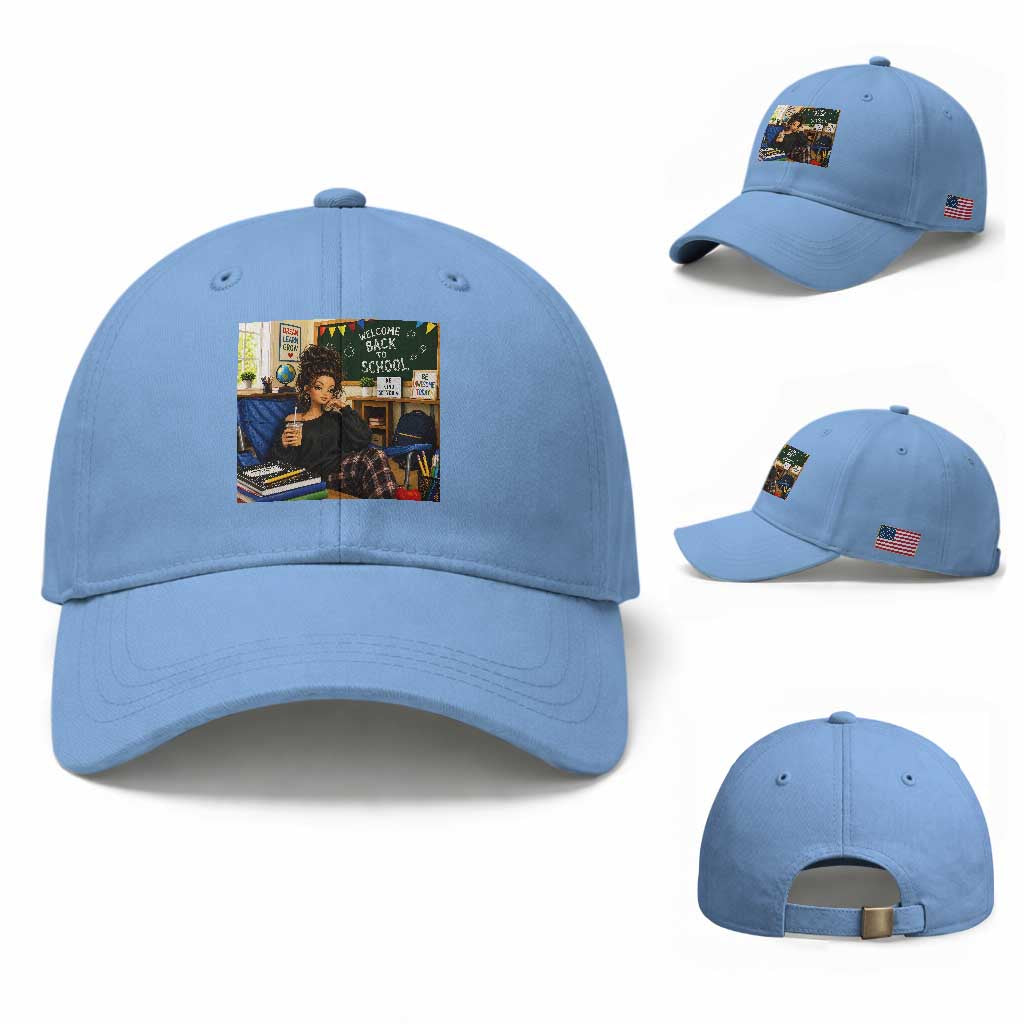 Funny Back To School Doll Face Meme Baseball Cap Coffee Teacher Gift TS12 Baseball Cap Universal Fit Light Blue Print Your Wear