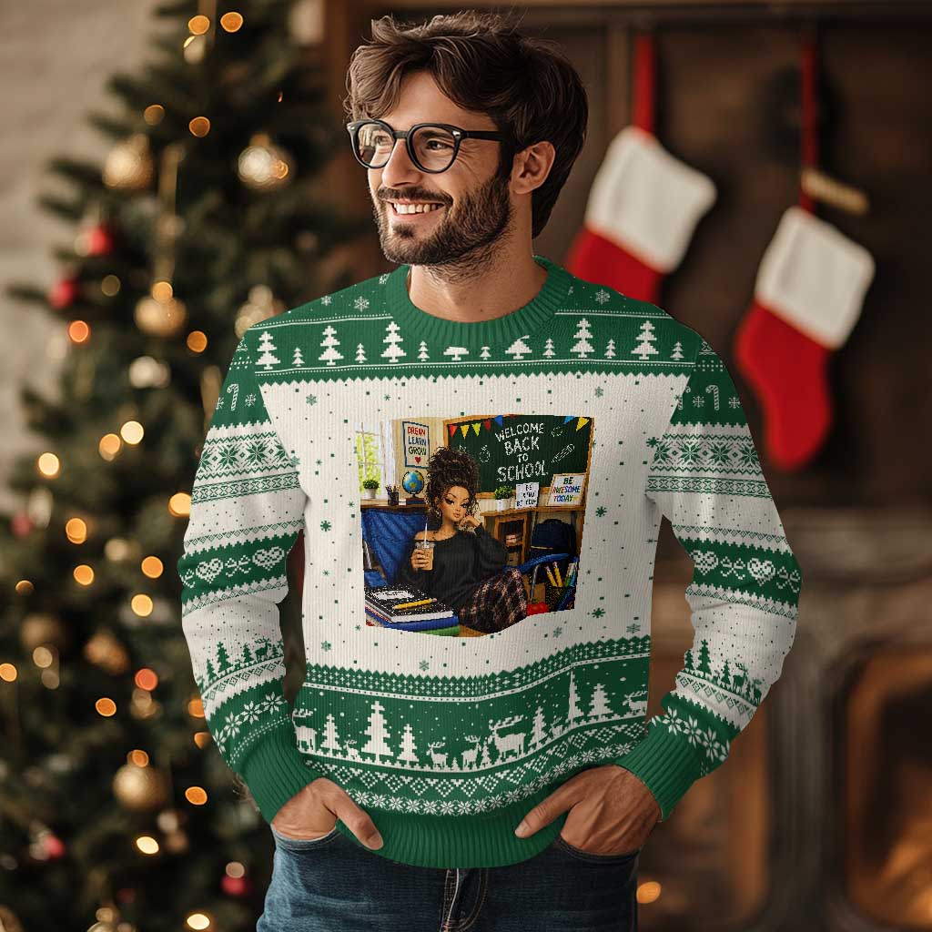 Funny Back To School Doll Face Meme Ugly Christmas Sweater Coffee Teacher Gift TS12 Beige Green Print Your Wear