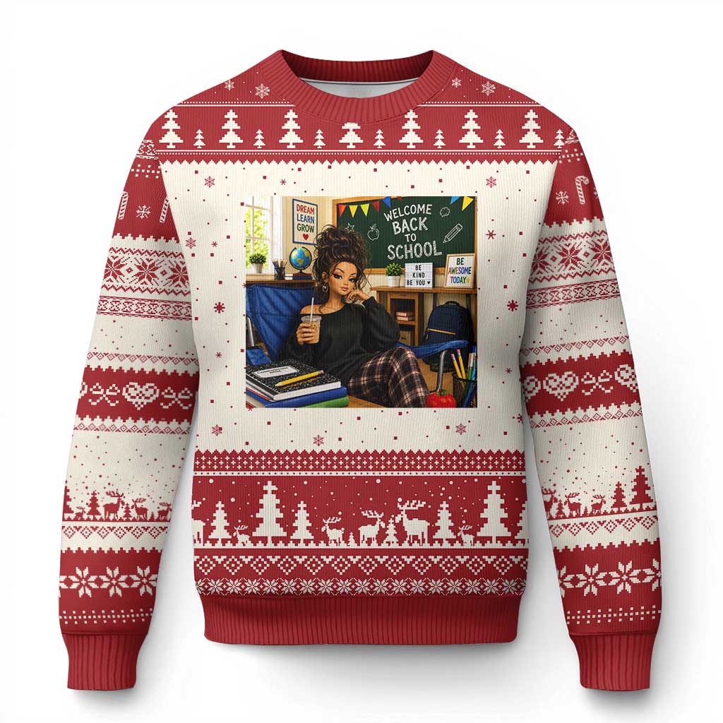 Funny Back To School Doll Face Meme Ugly Christmas Sweater Coffee Teacher Gift TS12 Beige Red Print Your Wear