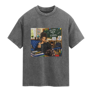 Funny Back To School Doll Face Meme Washed Cotton T-Shirt Coffee Teacher Gift