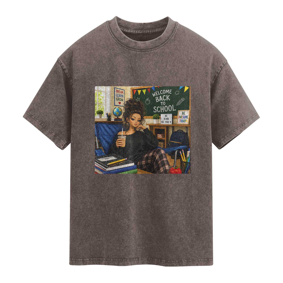 Funny Back To School Doll Face Meme Washed Cotton T-Shirt Coffee Teacher Gift
