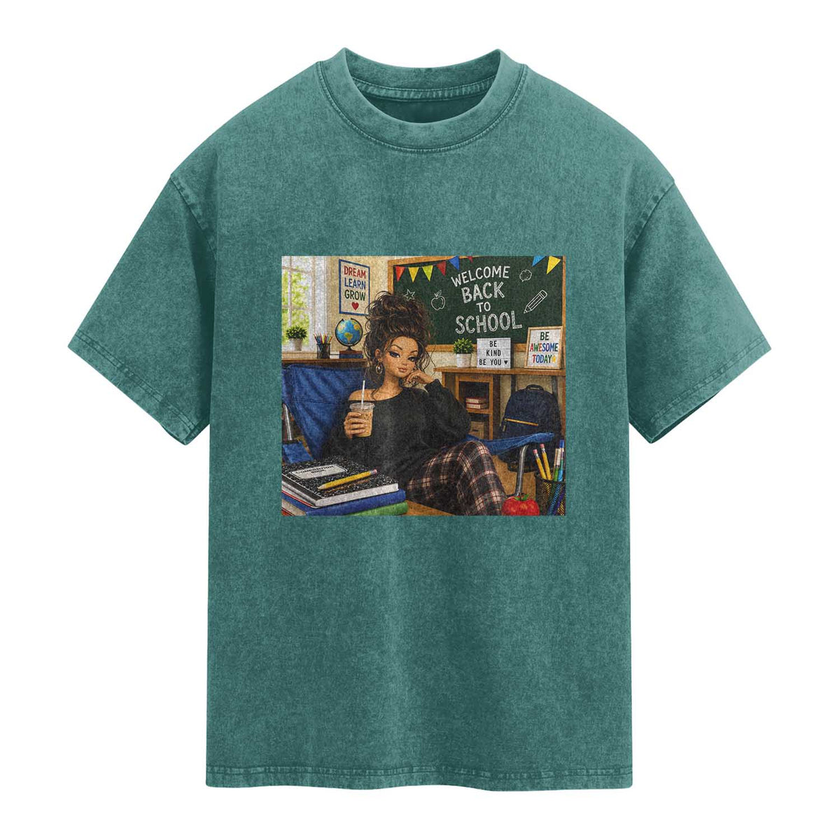 Funny Back To School Doll Face Meme Washed Cotton T-Shirt Coffee Teacher Gift