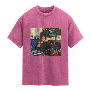 Funny Back To School Doll Face Meme Washed Cotton T-Shirt Coffee Teacher Gift