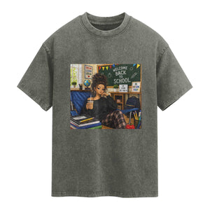 Funny Back To School Doll Face Meme Washed Cotton T-Shirt Coffee Teacher Gift