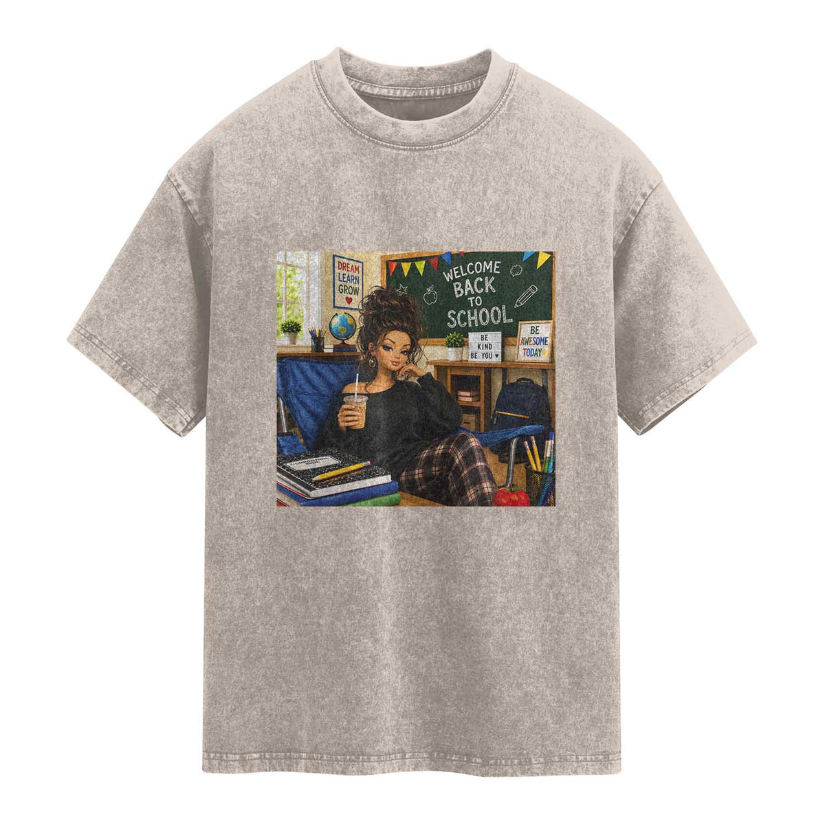Funny Back To School Doll Face Meme Washed Cotton T-Shirt Coffee Teacher Gift