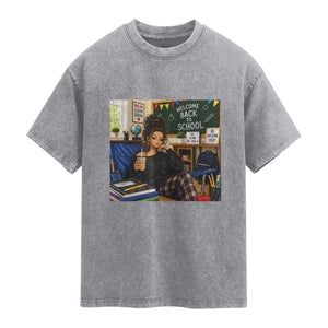 Funny Back To School Doll Face Meme Washed Cotton T-Shirt Coffee Teacher Gift