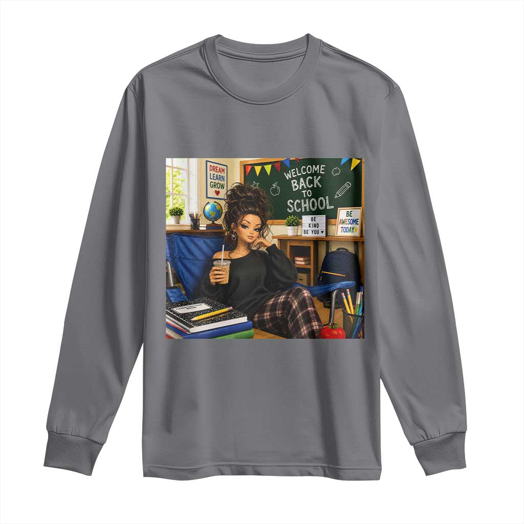 Funny Back To School Doll Face Meme Long Sleeve Shirt Coffee Teacher Gift TS12 Charcoal Print Your Wear