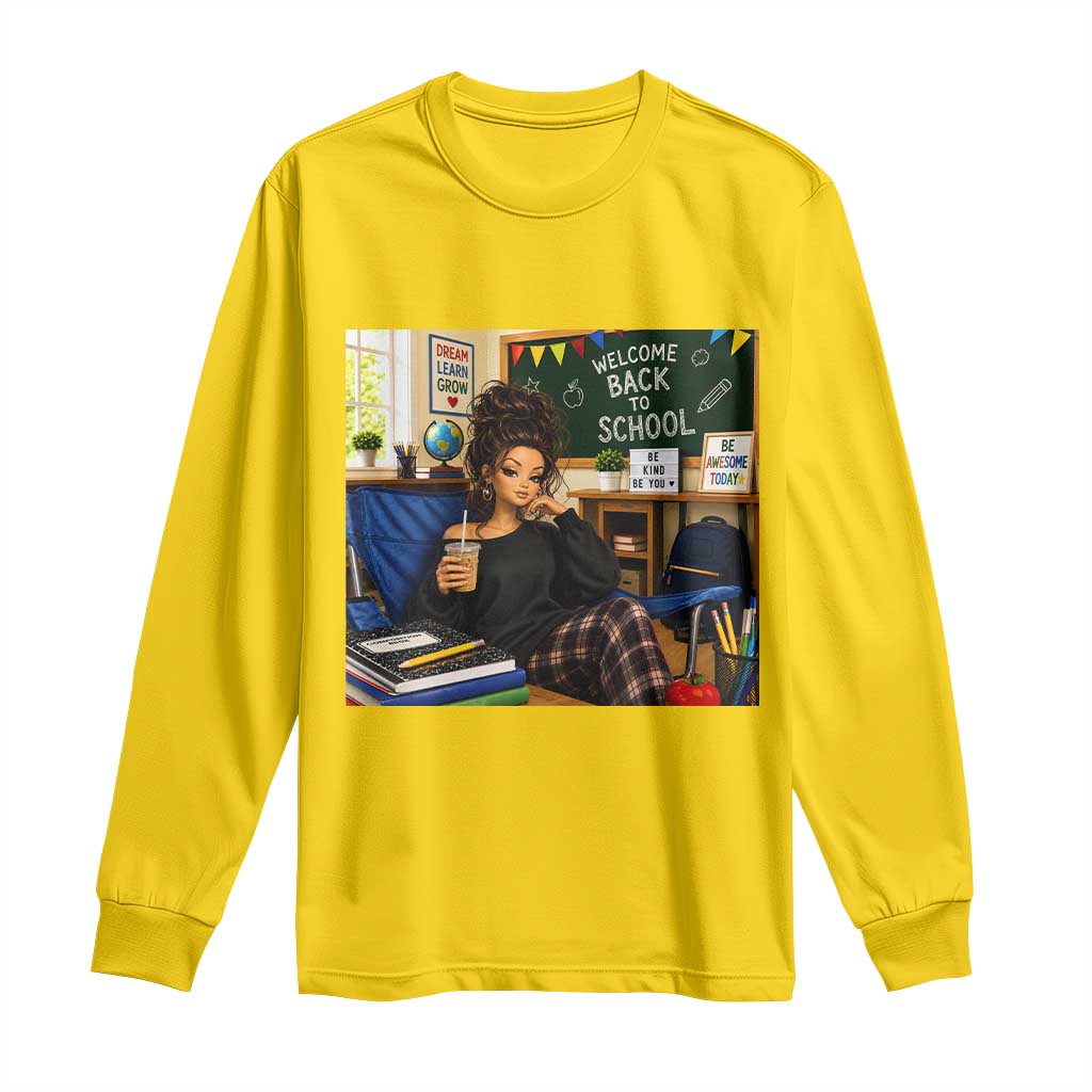 Funny Back To School Doll Face Meme Long Sleeve Shirt Coffee Teacher Gift TS12 Daisy Print Your Wear