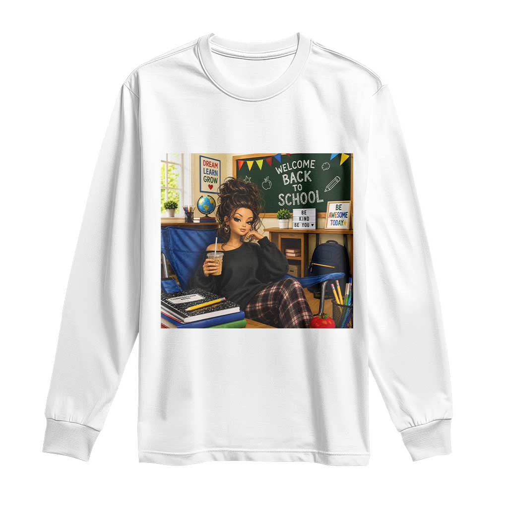 Funny Back To School Doll Face Meme Long Sleeve Shirt Coffee Teacher Gift TS12 White Print Your Wear