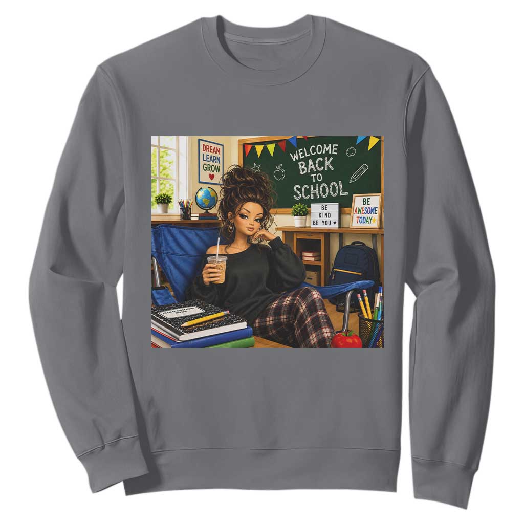 Funny Back To School Doll Face Meme Sweatshirt Coffee Teacher Gift TS12 Charcoal Print Your Wear