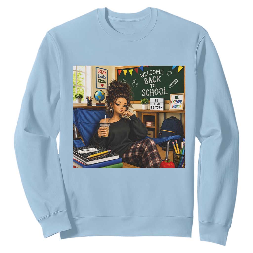 Funny Back To School Doll Face Meme Sweatshirt Coffee Teacher Gift TS12 Light Blue Print Your Wear