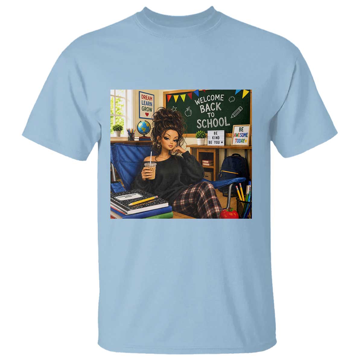 Funny Back To School Doll Face Meme T Shirt Coffee Teacher Gift TS12 Light Blue Print Your Wear
