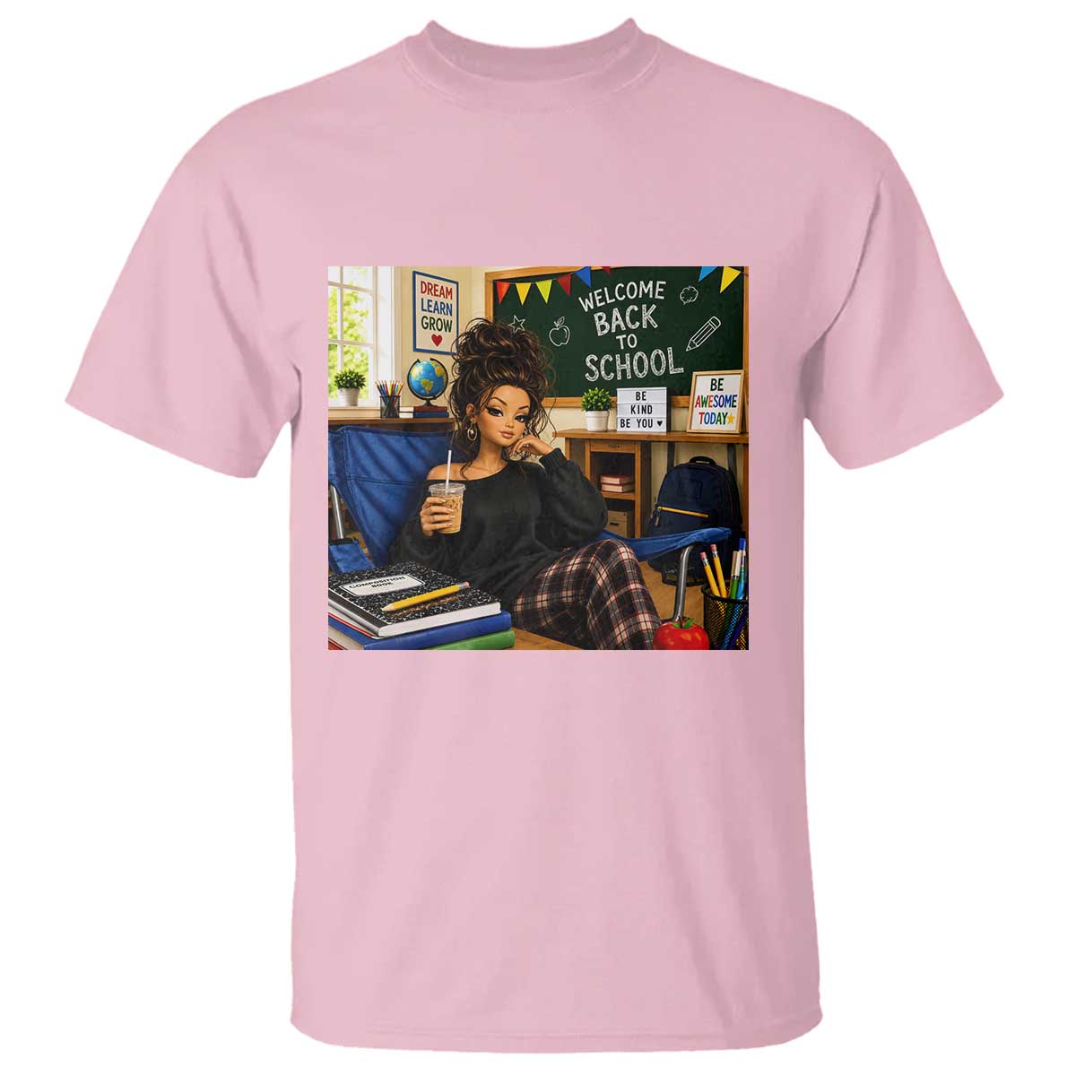 Funny Back To School Doll Face Meme T Shirt Coffee Teacher Gift TS12 Light Pink Print Your Wear