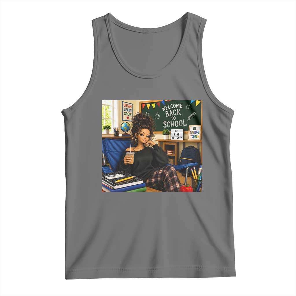 Funny Back To School Doll Face Meme Tank Top Coffee Teacher Gift TS12 Black Heather Print Your Wear