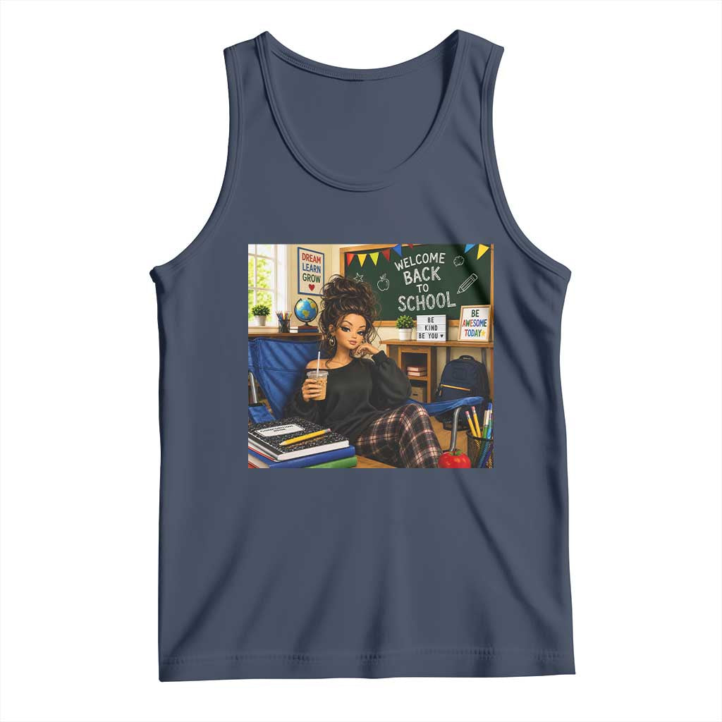 Funny Back To School Doll Face Meme Tank Top Coffee Teacher Gift TS12 Navy Print Your Wear