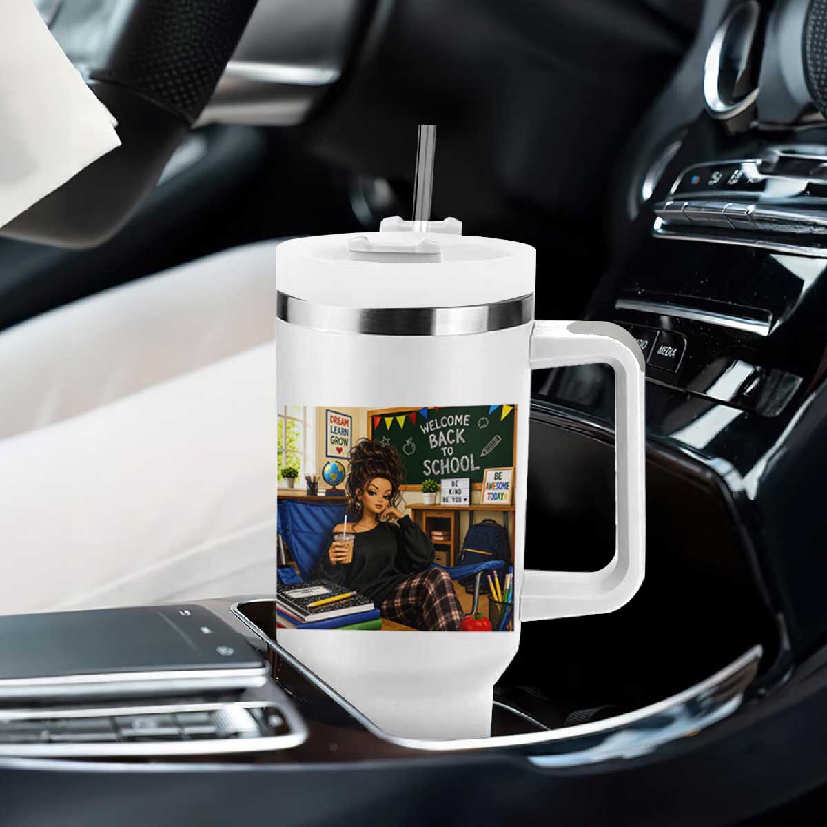 Funny Back To School Doll Face Meme Tumbler With Handle Coffee Teacher Gift TS12 Print Your Wear