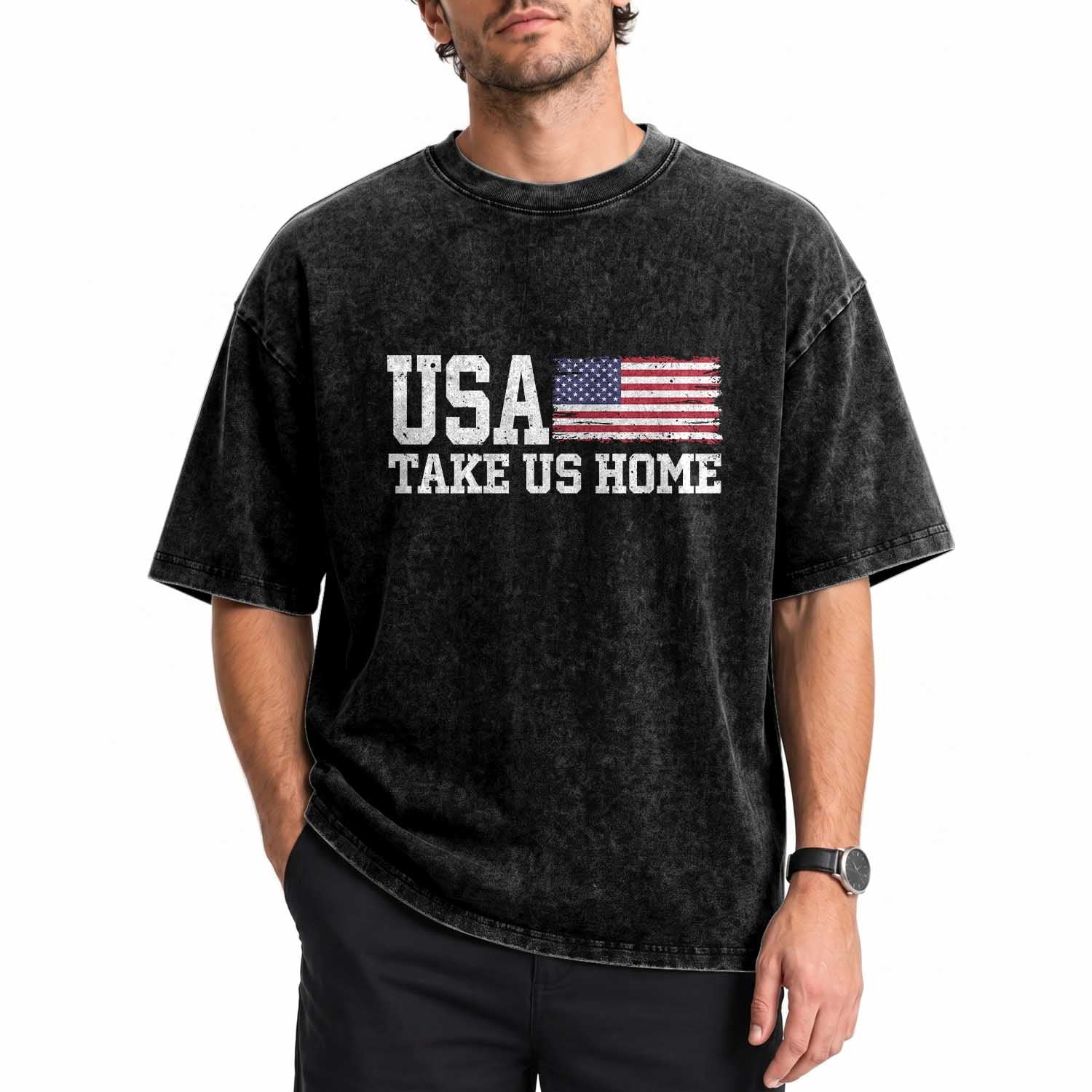 Patriotic USA Soccer Fan Washed Cotton T-Shirt Take Us Home Game Day