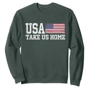 Patriotic USA Soccer Fan Sweatshirt Take Us Home Game Day TS12 Dark Forest Green Print Your Wear